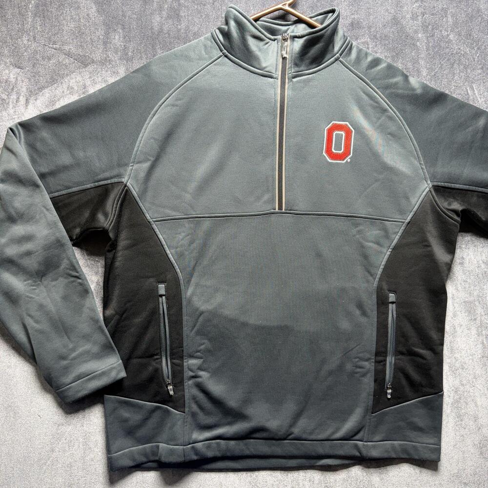 OHIO STATE VARSITY AUTHENTIC APPAREL Quarter Zip Sweatshirt Mens M Gray Buckeyes